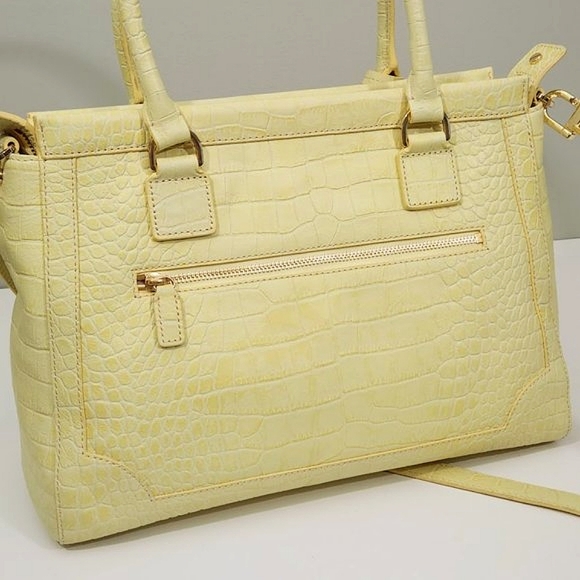 TORY BURCH 797 LARGE TOP ZIP SATCHEL CROSSBODY BAG IN YELLOW CREME CROC - Picture 9 of 12